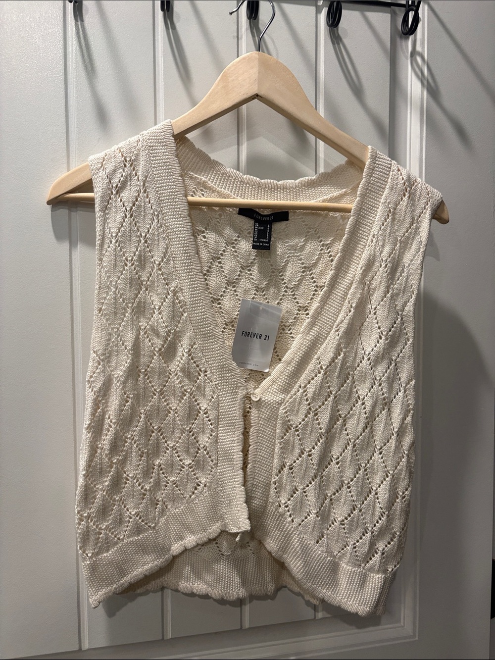 Forever 21 cream pointelle Openwork Knit Sleeveless Cardigan